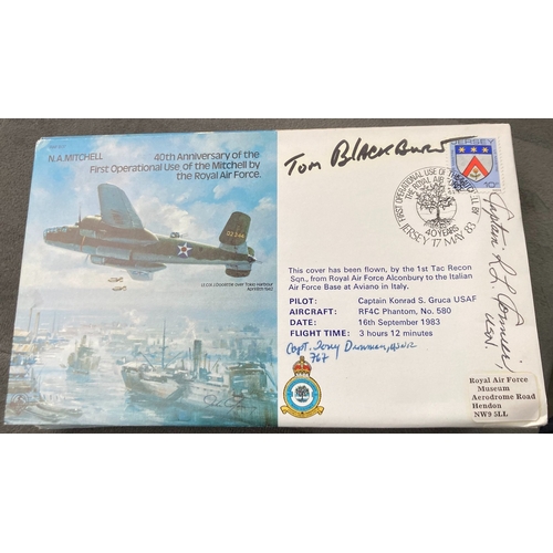 507 - WW2 USAF Capt Richard Zeke Cormier, Capt Anthony J Denman and Tom Blackburn signed RAF B37 40th ann ... 