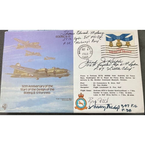 515 - WW2 USAF Thomas E Maloney, Henry Meigs, Col Frank W Klibbe and Ron Dick signed RAF B32 50th ann of t... 