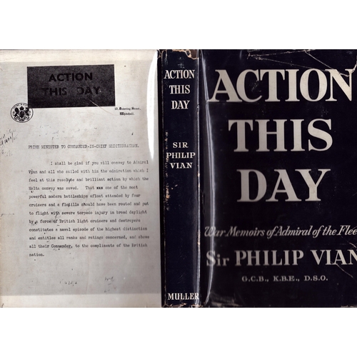 248 - Hardback book 'Action this day: War memories of Admiral of the fleet Sir Philip Vian' by Sir Philip ... 