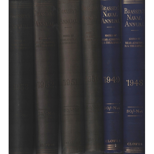 281 - Brassey's Naval Annual Hardback Books Collection 6, 1948,1949,1950,1951,1952,1953. Edited by Rear-Ad... 