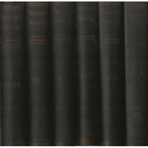 282 - Brassey's Naval Annual Hardback Books Collection 6,  1954,1955,1956,1957,1958,1959. Edited by Rear-A... 