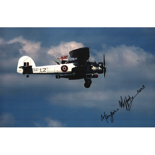 102 - Lt Commander John Moffat signed 12x8 colour photo of a Fairey Swordfish Mk II. 