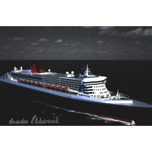 104 - Commodore R.W. Warwick signed 12x8 colour photograph of ocean liner RMS Queen Elizabeth 2 (QE2).