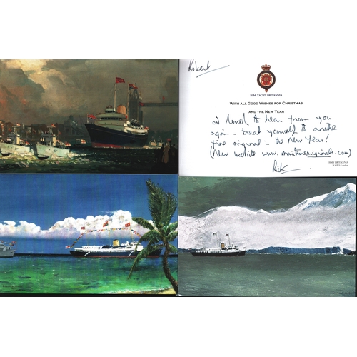 106 - Collection of 4 Rick Cosby oil painting 9x6 gretting cards, H.M. Yacht Britinnia crest inside. Dedic... 