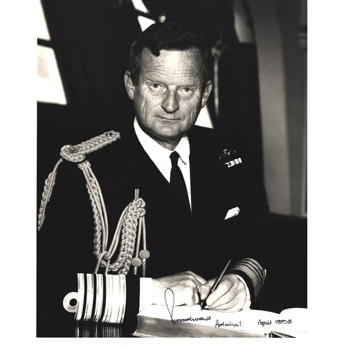74 - Admiral Sandy Woodward, Falklands Task Force Commander signed 8x10 black and white photograph.