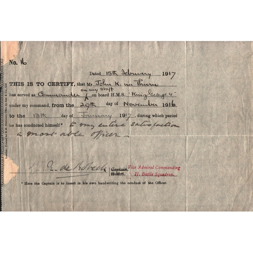 77 - Admiral of the Fleet Sir John Michael De Robeck signed 6x9 certificate, dated 15th Feb 1917.