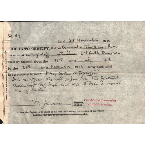 78 - Admiral Sir Thomas Hnery Martyn Jerran signed 6x9 certificate, dated 28th Nov 1916.