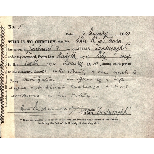 82 - Admiral Sir Herbet Willaim Richmond signed 6x9 certificate, dated 7th Jan 1910.