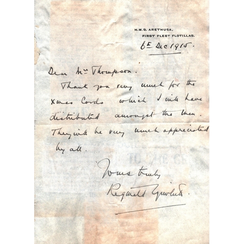 86 - Admiral Sir Reginald Tyrwhitt signed handwritten letter, dated 6th Dec 1915.