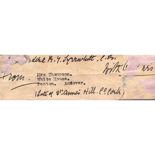 87 - Admiral Sir Reginald Tyrwhitt signed slip of paper, dated 22nd Sept 1915.