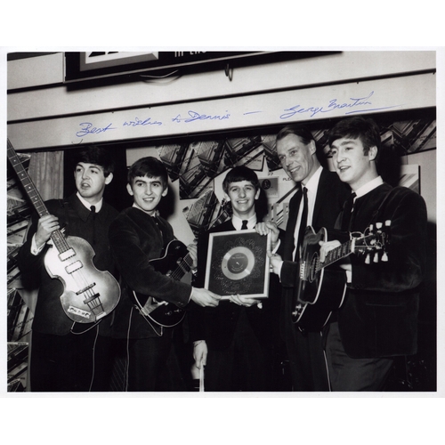 72 - George Martin signed Beatles 10x8inch black and white photo. Dedicated.