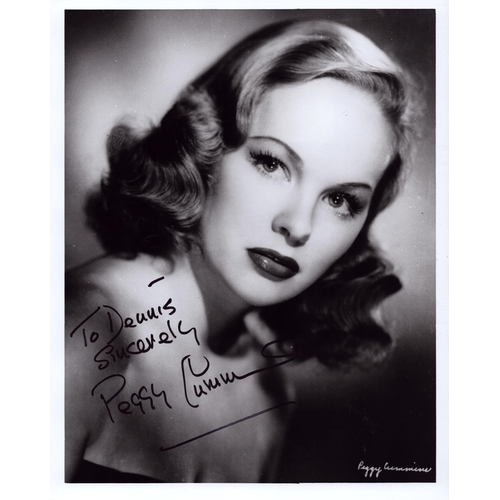 91 - Peggy Cummins signed 10x8inch black and white photo. Dedicated.