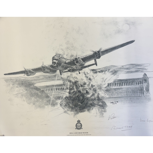 97 - Dambusters Hell and High Water multi'signed Dave Maltby 24x20inch print includes Richard Todd and 4,... 