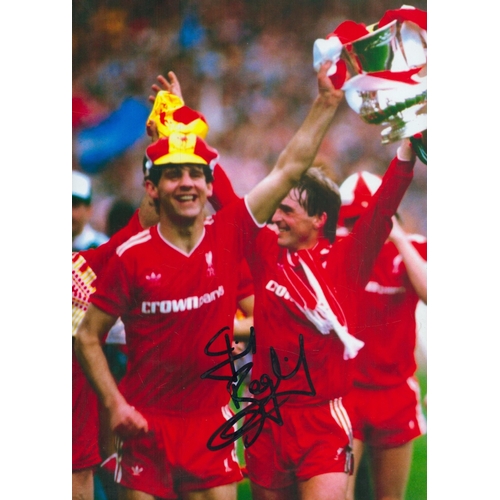 112 - Football Jim Beglin signed 10x8 inch colour photo pictured celebrating during his time with Liverpoo... 