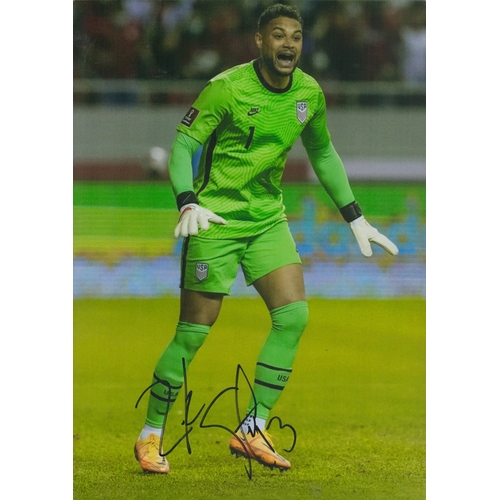 120 - Football Zack Steffen signed 12x8 inch colour photo pictured while playing for the USA. Good conditi... 