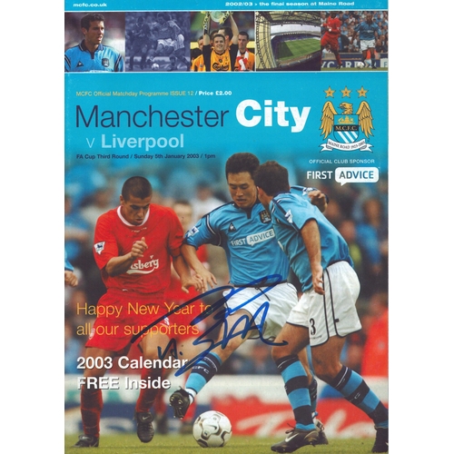 2 - Sun Jihai signed Manchester City vs Liverpool Football programme 5th January 2003.