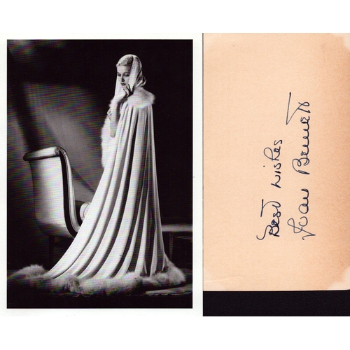 31 - Joan Bennet 6x4inch black and white photo with signed album page.