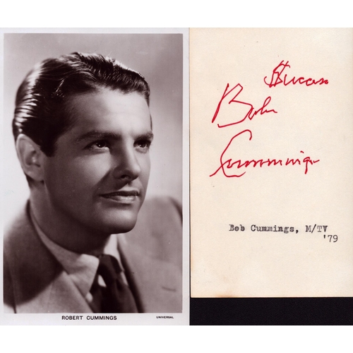 36 - Robert Cummings 3.5x5.5inch black and white photo and signed album page.