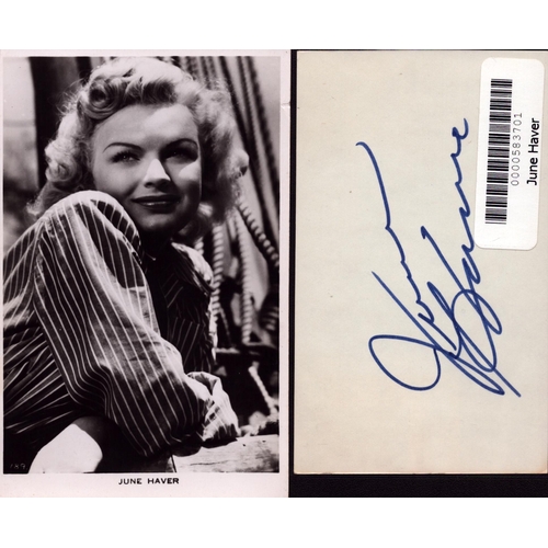 39 - June Haver 3.5x5inch black and white photo and signed album page.