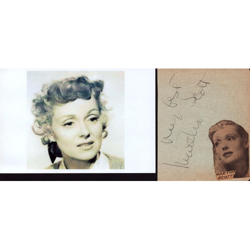44 - Martha Scott 4x4inch black and white photo and signed album page.