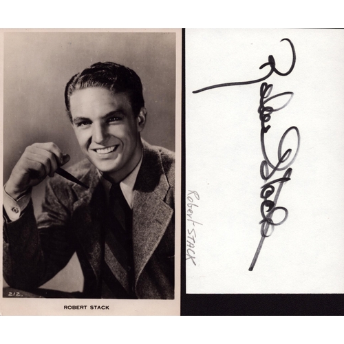 48 - Robert Stack 3.5x5.5inch black and white photo and signed album page.