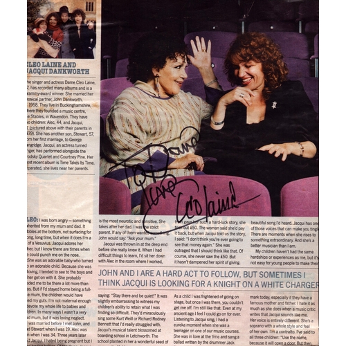 95 - Dame Cleo Laine signed nespaper article.