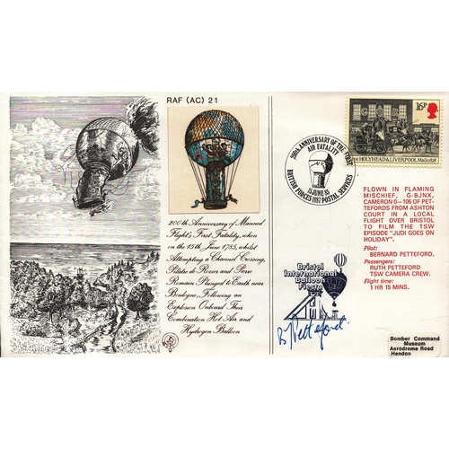 111 - Bernard Petteford Pilot signed FDC. RAF (AC) 21 Bristol International Balloon Fiesta. Single Stamp p... 