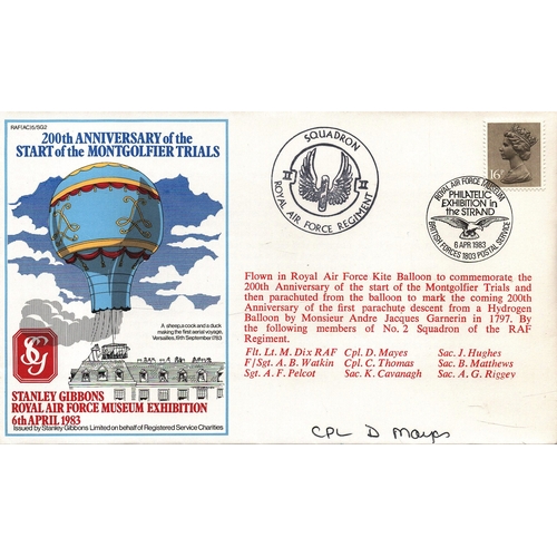 147 - D. Mayes Cpl signed FDC. RAF (AC)5/SG2. 200th Anniversary of the Start of the Montgolfier Trails. Si... 