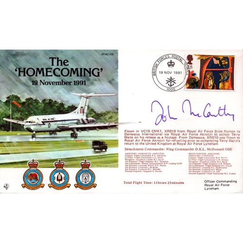 164 - John McCarthy  signed cover JS AC55 The Home Coming  dated 19th November 1991.