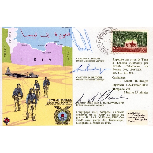 168 - J. Arnott, D. Bridges and L. N. Flower signed RAF Escaping Society, stamped Oct 1979.