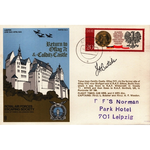 69 - L. A. Butcher Cpt: Flt Lt signed FDC. RAFES SC1. Return to Oflag 7C & Colditz Castle. Single Stamp p... 