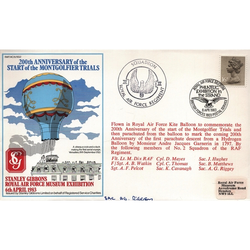74 - A. G. Riggey Sac. signed FDC. RAF (AC)5/SG2. 200th Anniversary of the Start of the Montgolfier Trail... 