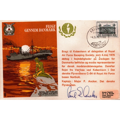 75 - Major Paul Ancker cpt signed FDC. Flugt Gennem Denmark. Single Stamp plus Single post marked 4.5.76.
