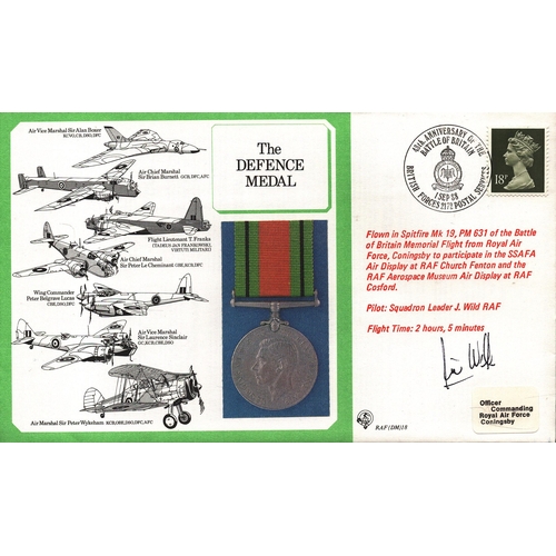 96 - Jim Wild pilot: sqn ldr multi signed FDC. RAF(DM)18. The Defence Medal. Single Stamp plus Single pos... 