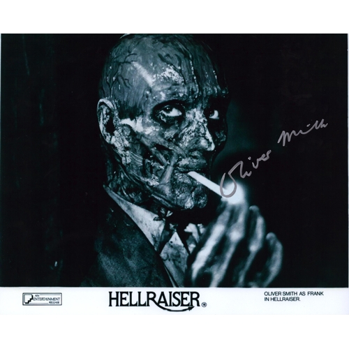 159 - Oliver Smith signed 10x8inch Hellraiser black and white photo.