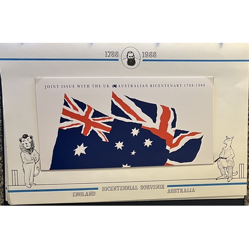 659 - Bicentennial souvenir England v Australia.  Numbered 555 of 700. Contains photos and FDC'S on info s... 