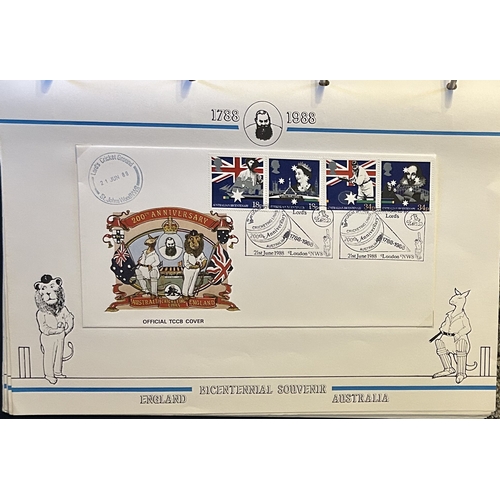 659 - Bicentennial souvenir England v Australia.  Numbered 555 of 700. Contains photos and FDC'S on info s... 