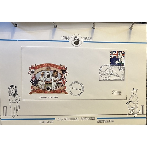 659 - Bicentennial souvenir England v Australia.  Numbered 555 of 700. Contains photos and FDC'S on info s... 