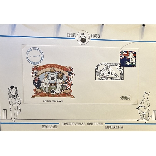 659 - Bicentennial souvenir England v Australia.  Numbered 555 of 700. Contains photos and FDC'S on info s... 