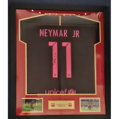 46 - Neymar signed Barcelona framed and mounted home shirt.