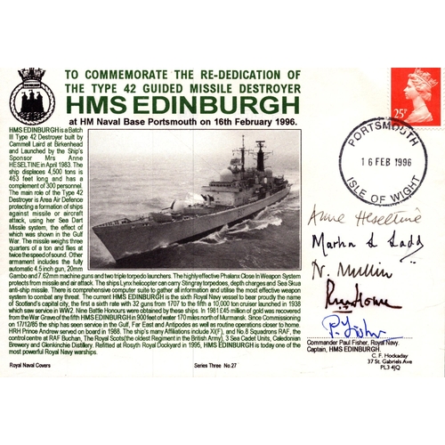 118 - HMS Edinburgh navy cover signed by Comm P Fisher and 4 others.  Series three no 27.