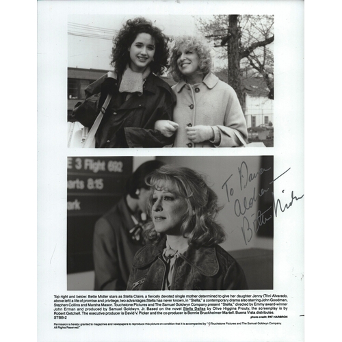 4 - Bette Midler signed 10x8inch black and white movie still photo.