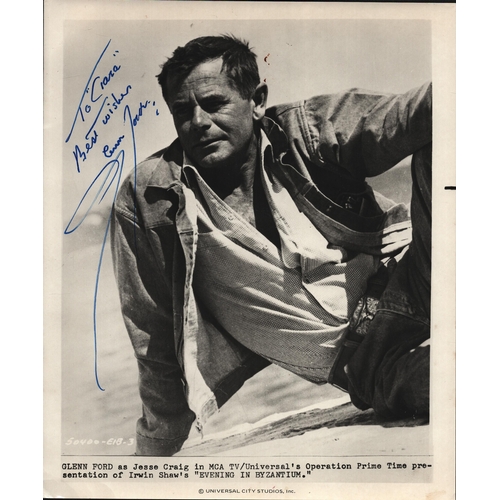 58 - Glenn Ford signed 10x8inch black and white photo. Dedicated.