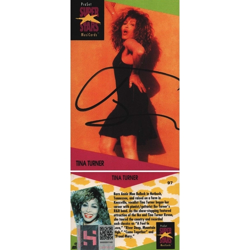 7 - Tina Turner signed 3x2inch trading card.