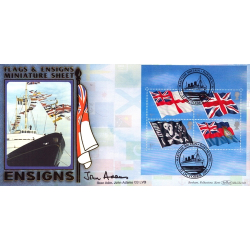 103 - John Adams signed Flags and Ensigned Miniature Sheet, Ensigns, stamped Oct 2001.