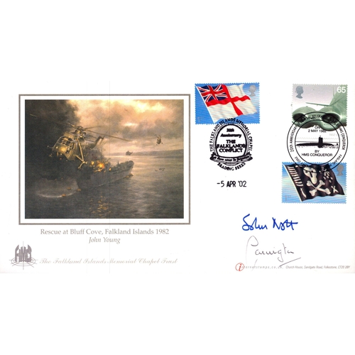 110 - John Nott and another signed Rescue at Bluff Cove, Falkland Islands 1982, stamped April 2002.
