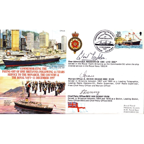 70 - C D Madden, A Deane and Ian Denny signed Commemorating Paying-off HMY Britannia Following 44 years' ... 