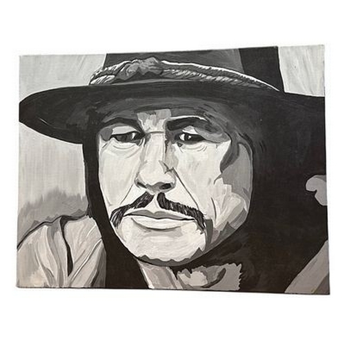 80 - Charles Bronson (the actor) painting. Black and white painting on canvas frame, measures 18x14 inch ... 