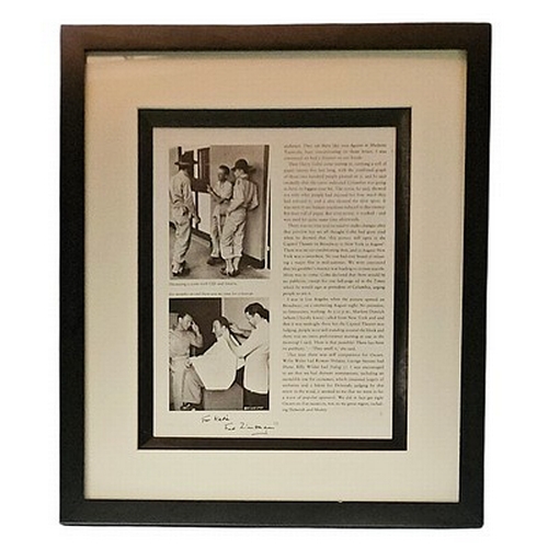 98 - Fred Zinnemann signed magazine page. Mounted and framed, measures 15x13 inch appx. Dedicated.