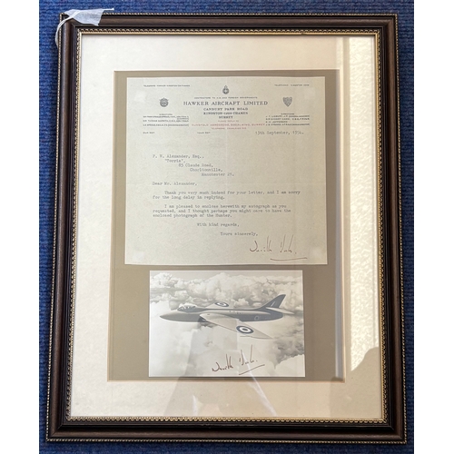 91 - Neville Duke TLS and signed 6x4inch black and white photo. Mounted and framed to approx size 16x12in... 